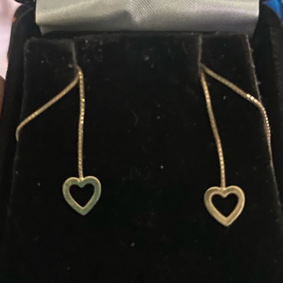 Reserved 14K dangle, solid yellow gold heart earrings - Picture 4 of 4